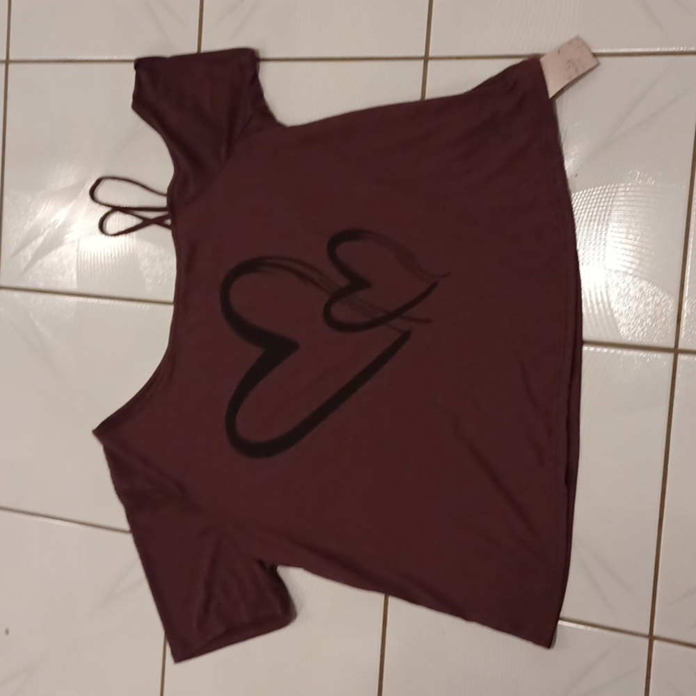 4/$60 New Purple Off-Shoulder Hearts Print Tee - Size 3XL (US18)